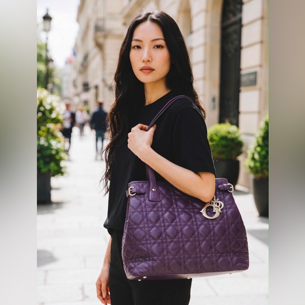 ❌SOLD❌Christian Dior Panarea Cannage Purple Tote Bag with Charm - Picture 2 of 15